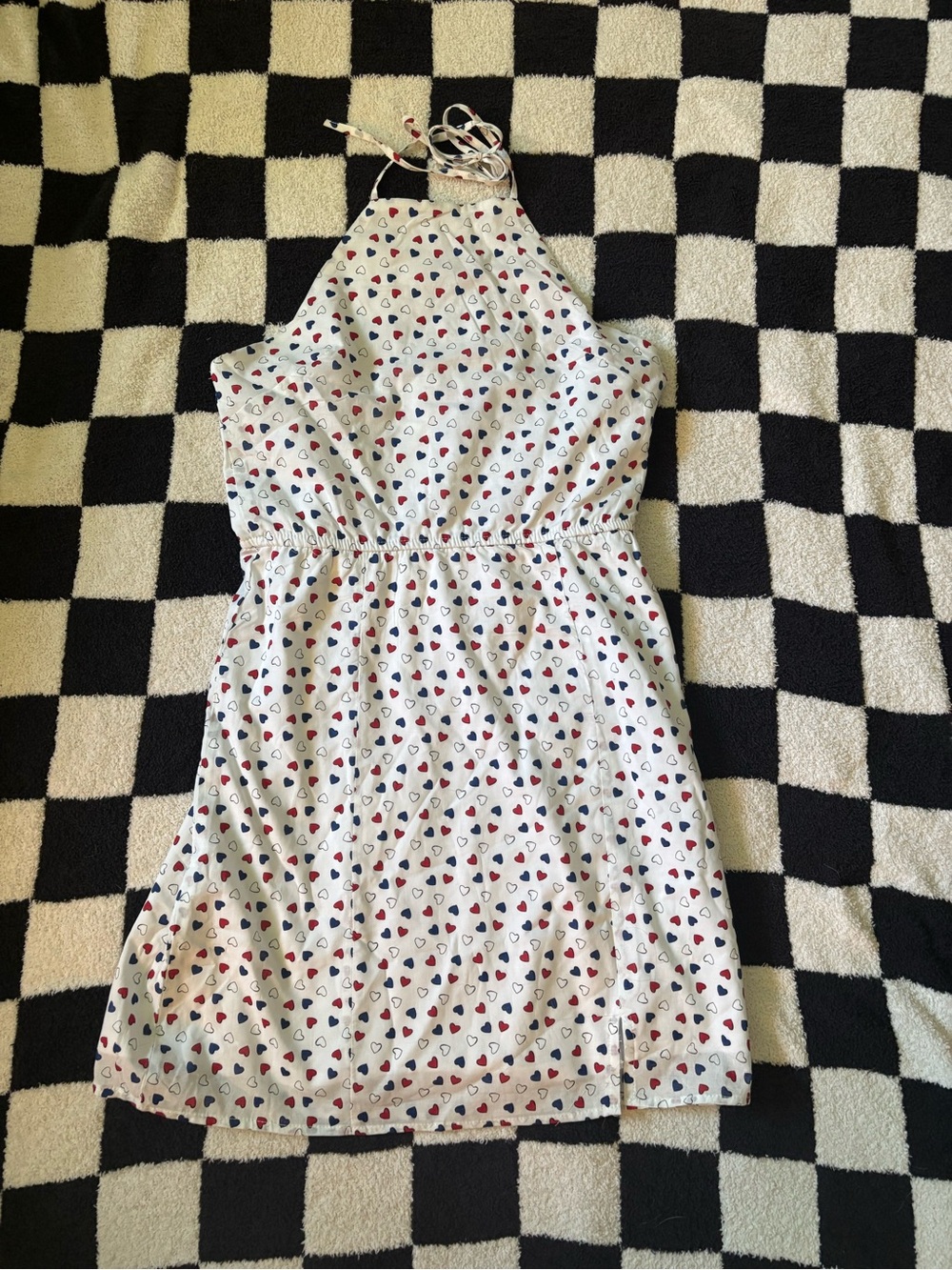 Francesca's White Dress with Red & Navy Heart Print